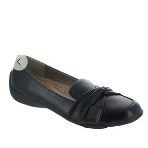 ARRAY Womens Black Leather Knot Front Comfort Loafer Flats Shoes